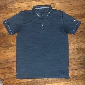 Medium Navy Puma Polo with grey stripes on trim of collar & sleeves.